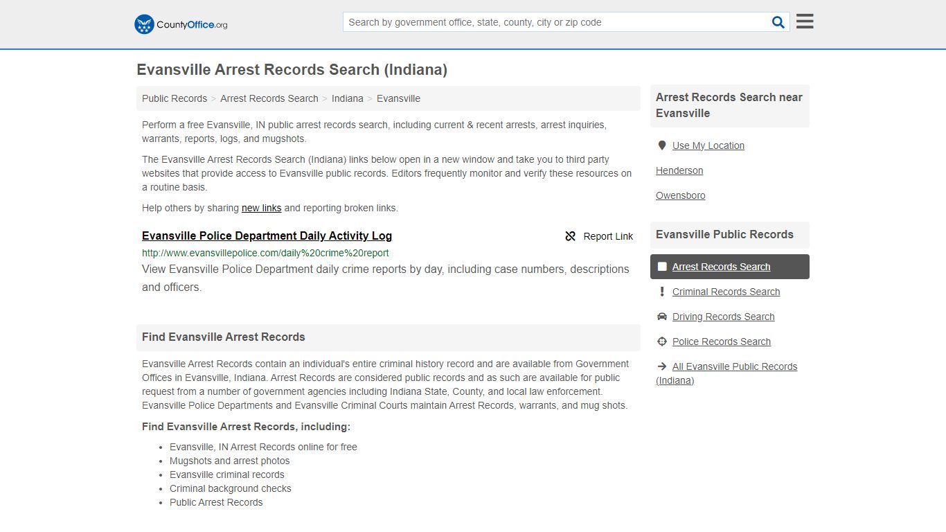 Arrest Records Search - Evansville, IN (Arrests & Mugshots) - County Office