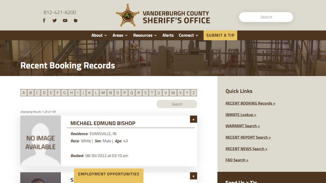 Recent Booking Records - Vanderburgh County Sheriff's Office